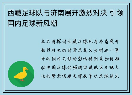 西藏足球队与济南展开激烈对决 引领国内足球新风潮