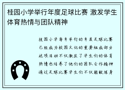 桂园小学举行年度足球比赛 激发学生体育热情与团队精神