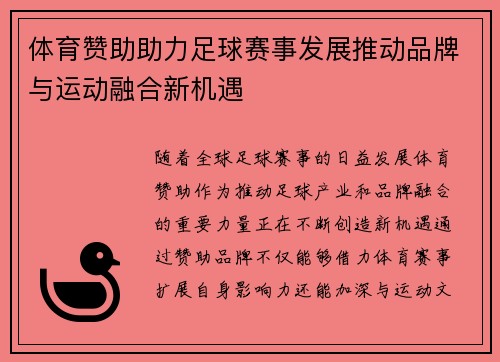 体育赞助助力足球赛事发展推动品牌与运动融合新机遇