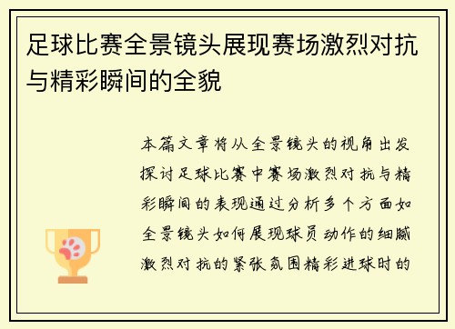 足球比赛全景镜头展现赛场激烈对抗与精彩瞬间的全貌