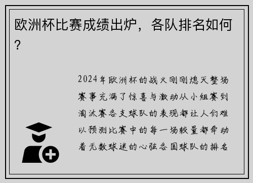 欧洲杯比赛成绩出炉，各队排名如何？
