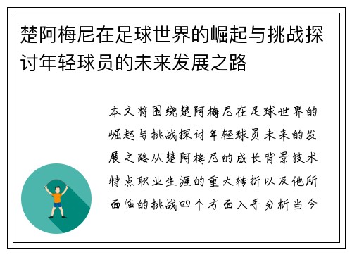 楚阿梅尼在足球世界的崛起与挑战探讨年轻球员的未来发展之路